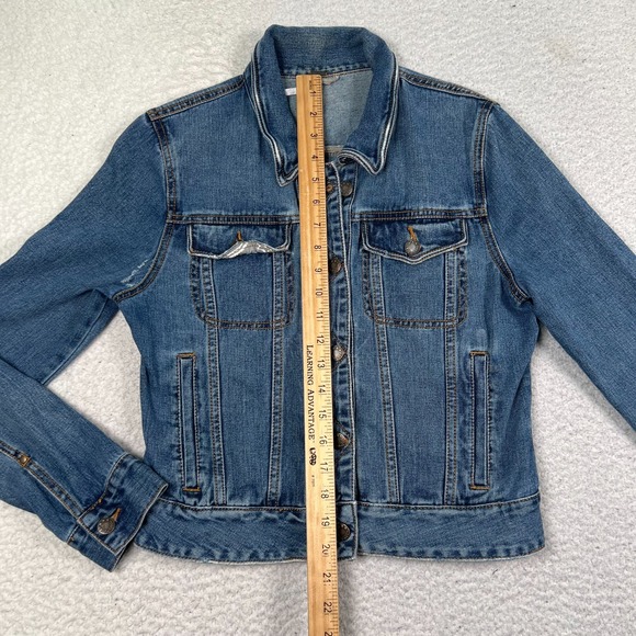 Free People Denim Jacket Womens Small Button Front Long Sleeve Classic Chic Blue - Picture 5 of 9